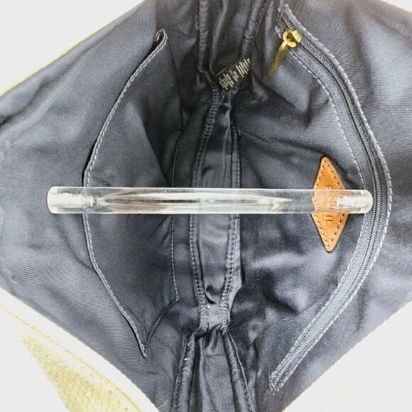 FOSSIL Navy Blue Ivory Striped Linen Crossbody Leather Accents Adjustable Strap - Picture 13 of 16